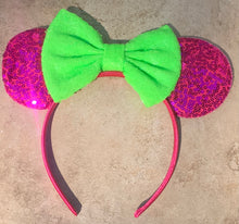 Load image into Gallery viewer, Magenta and Neon Green Mouse Ears