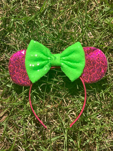 Magenta and Neon Green Mouse Ears